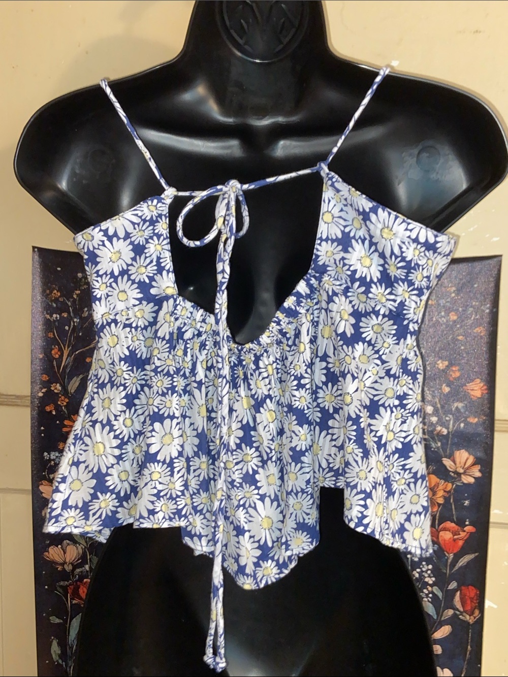 FP BELLWEATHER DAISY TANK TOP Peplum Tie Back Blue/White NWT - Picture 2 of 6